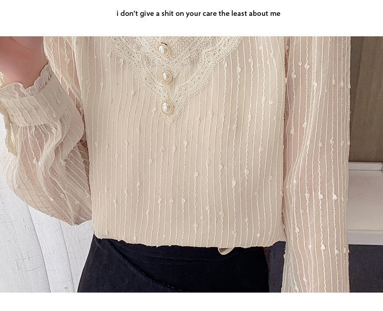 秋季新款长袖雪纺衫漂亮小衫气质上衣女蕾丝v领打底衫详情10