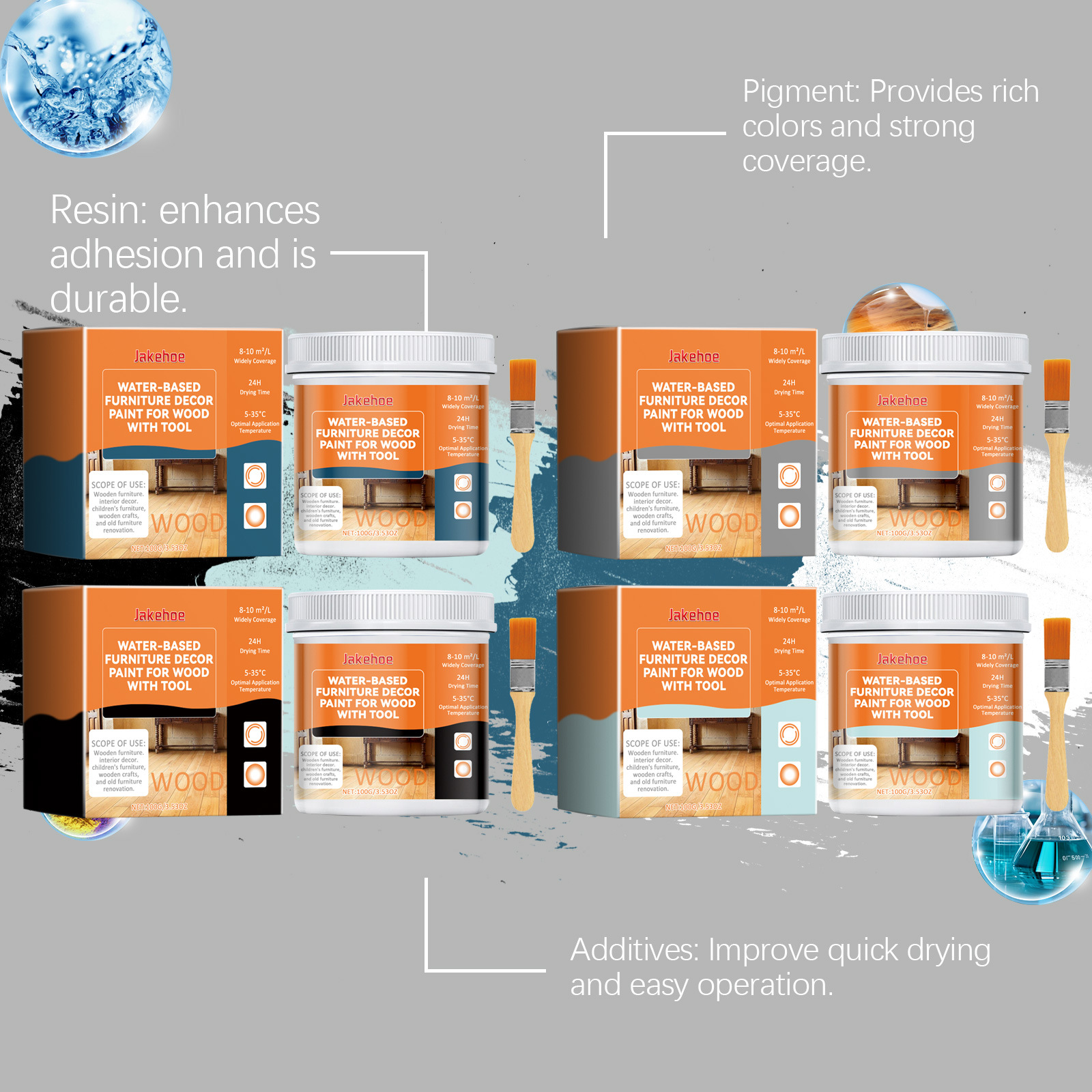 JAKEHOE水性木材家具装饰漆 木门家具门窗翻新改色彩色水性木器漆详情16