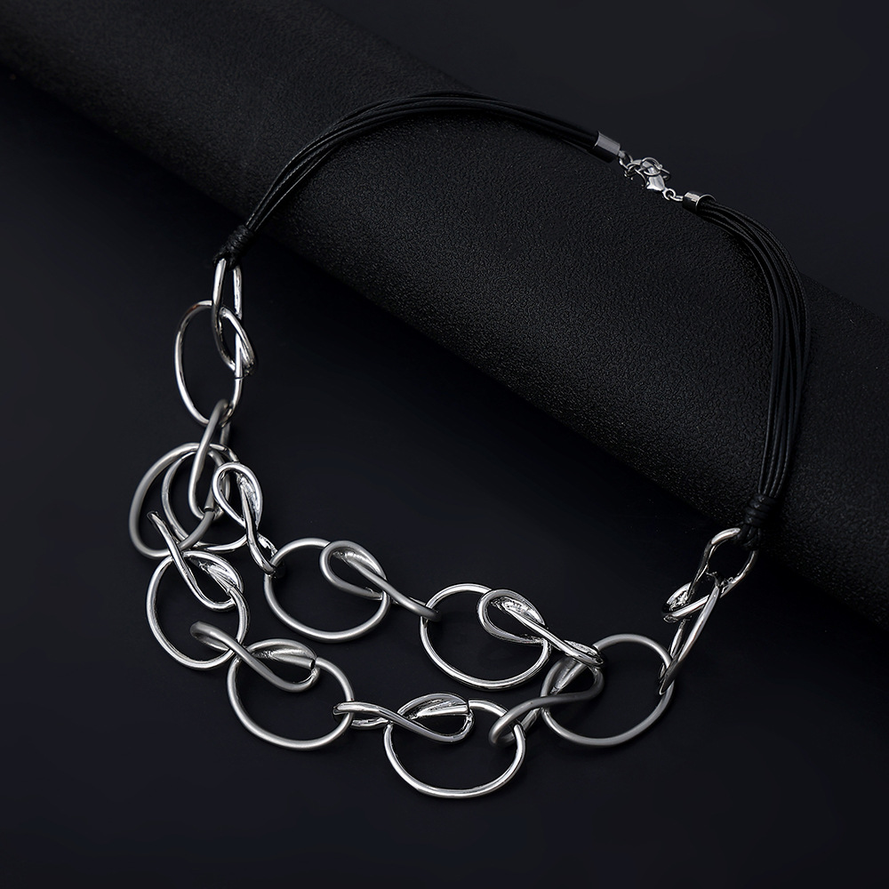 跨境专供欧美外贸爆款合金锁骨链时尚圆环饰品复古简约双层短项链详情10