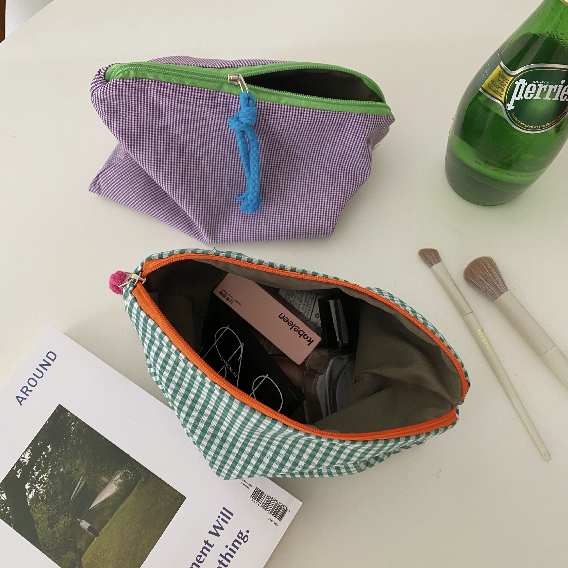 大容量撞色格子包化妆包女ins风便携化妆品收纳袋护肤品洗漱收纳详情7