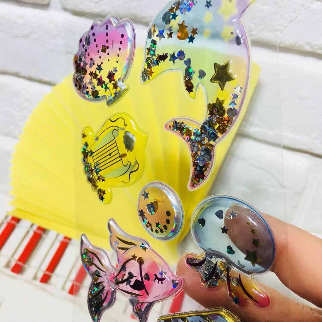 儿童贴纸贴女孩公主手摇流沙贴画3D卡通立体闪亮摇摇水晶贴画详情3