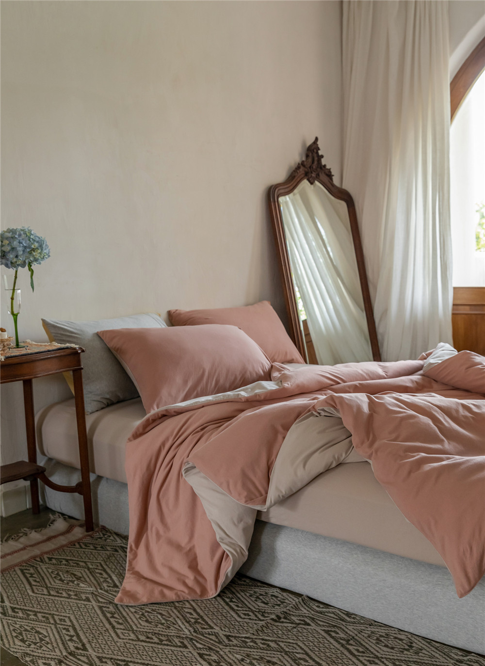 ins Japanese-style solid color all-cotton knitted cotton four-piece set, skin-friendly nude sleeping plain double-layer Indian cotton bed sheet pic 209