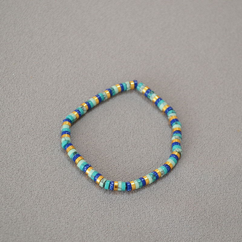 欧美小众复古文艺波西米亚风绿松石隔片串珠简约气质弹力手链手串详情7