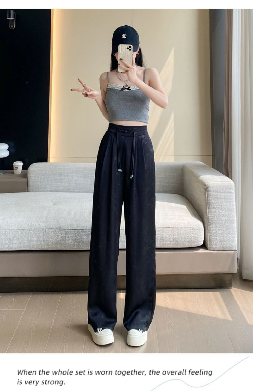 New Chinese-style satin jacquard wide-leg pants for women, Spring/Summer 2025 new button-up high-waisted, slimming straight-leg casual trousers pic 14