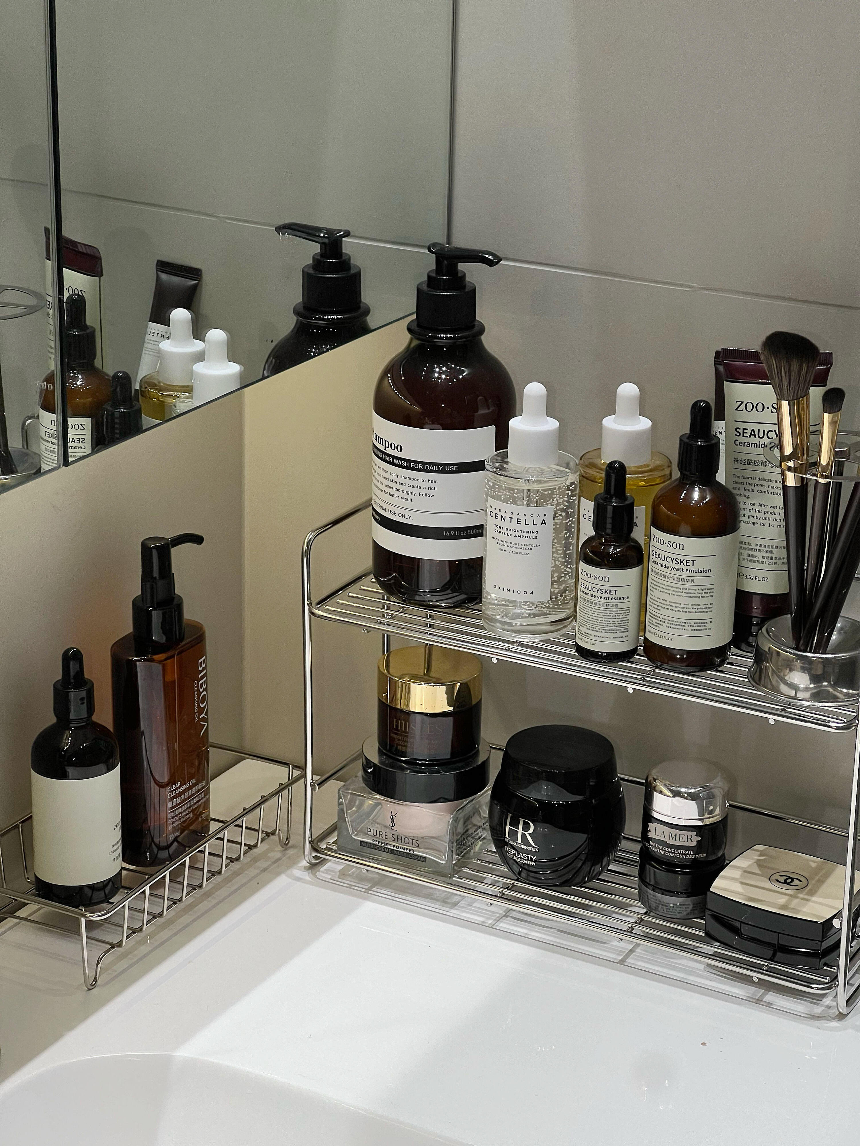 洗漱台收纳架桌面收纳盒沥水置物不锈钢化妆品筐篮铁艺卫生间浴室详情8