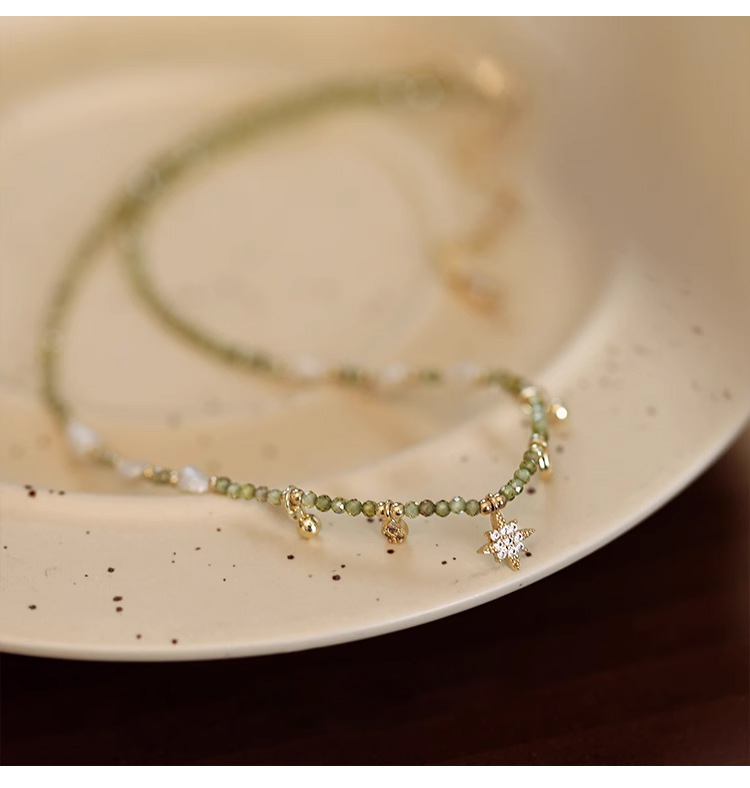 橄榄绿锆石串珠天然巴洛克淡水珍珠项链女轻奢小众锁骨链颈链饰品详情5