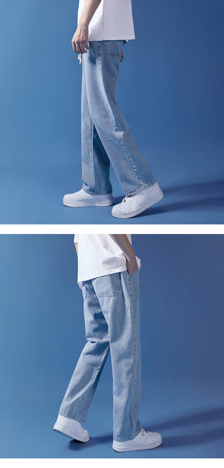 阔腿牛仔裤男夏季韩版原宿风休闲简约潮流ins宽松抽绳直筒长裤子详情17