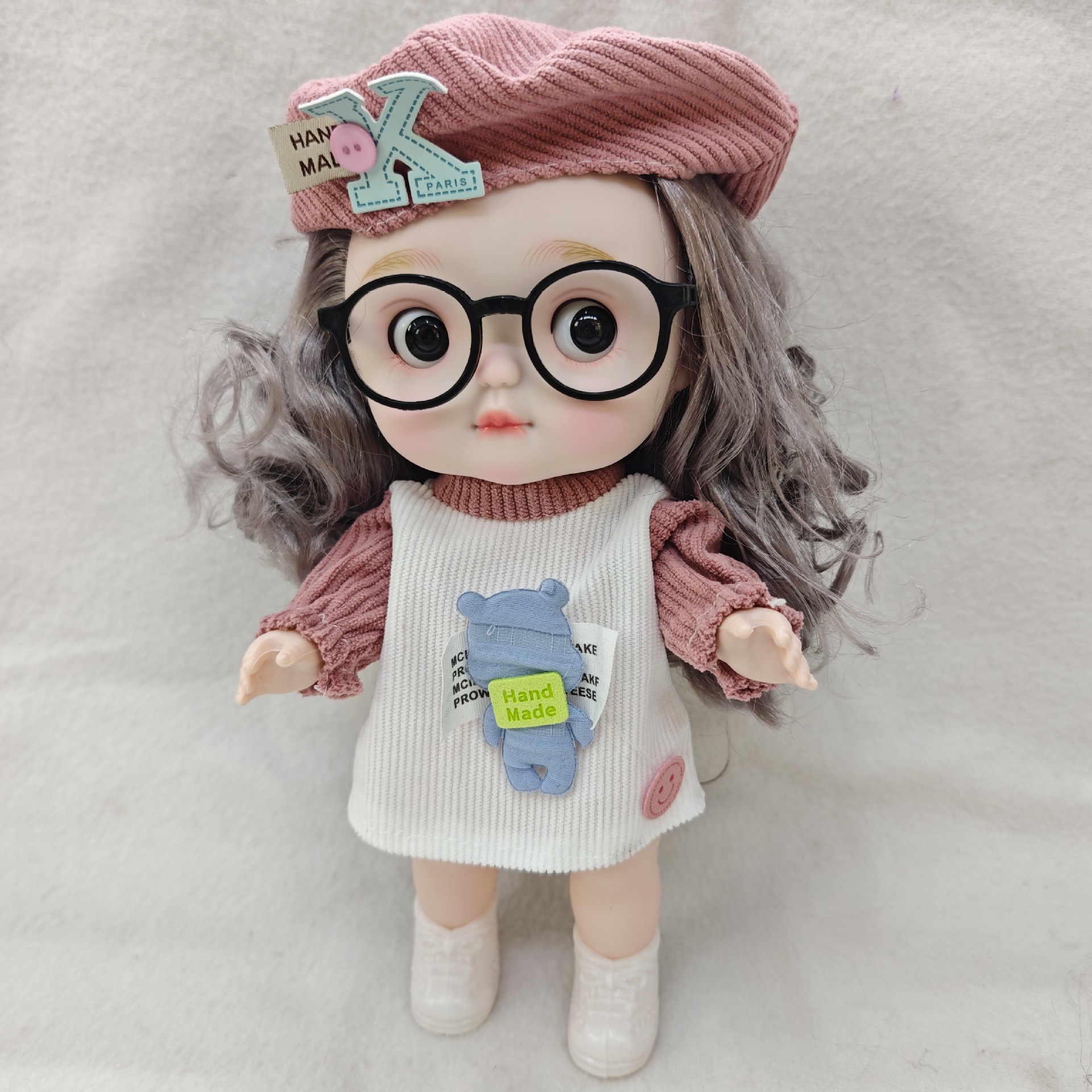 【工厂直销】28cm萌娃大眼换装奶萌娃娃塑胶关节可动可爱眼镜娃娃女孩生日礼物详情3