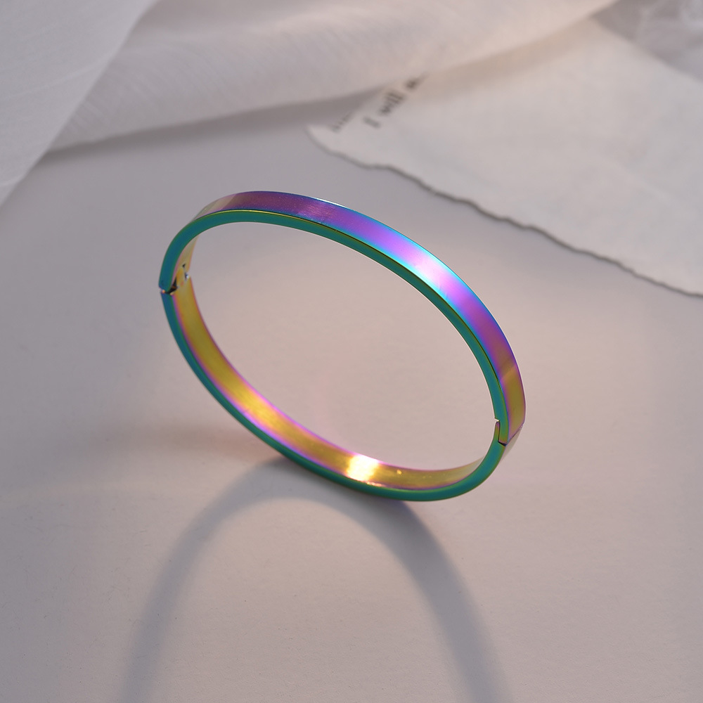 Transfronterizo europeo americano simple brillante hebilla viento frío 4mm6mm ancho chapado en oro pareja brazalete de acero inoxidable pic 13