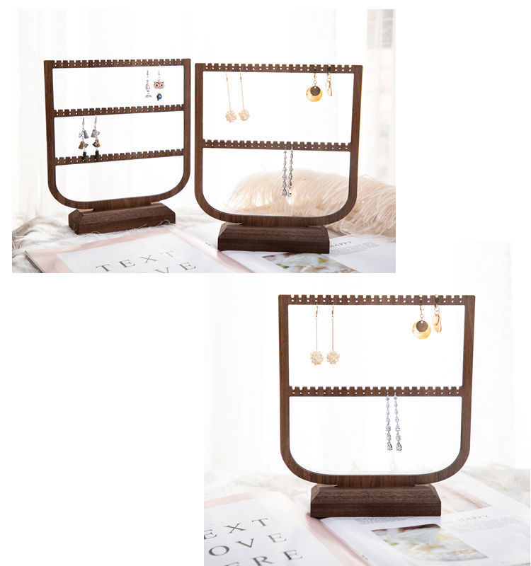 Chinese-style earring stand, ear clips, ear buckles, earring rack, display stand, hanging necklace stand, ear studs, earrings, black walnut, large capacity pic 2