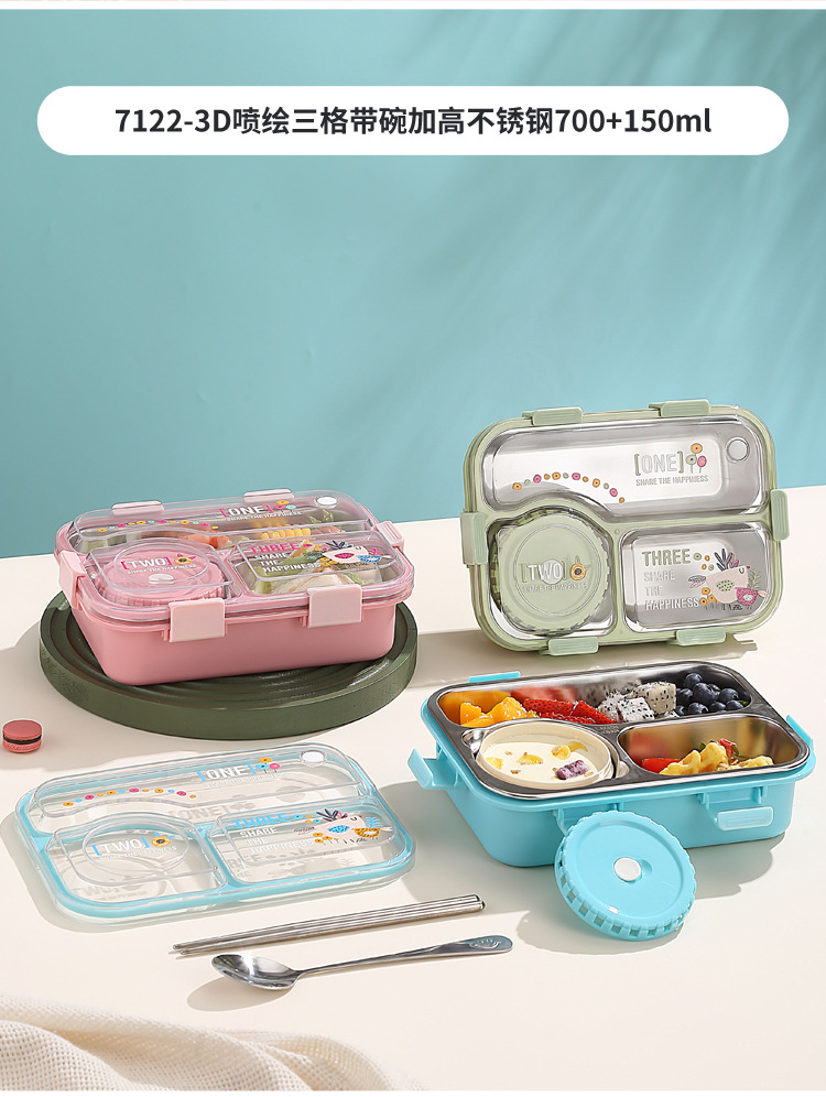 Estudiante con dip box nuevo plato de acero inoxidable comida ligera caja de bento sellada split box lunch cuadrado lunch box plástico pic 25