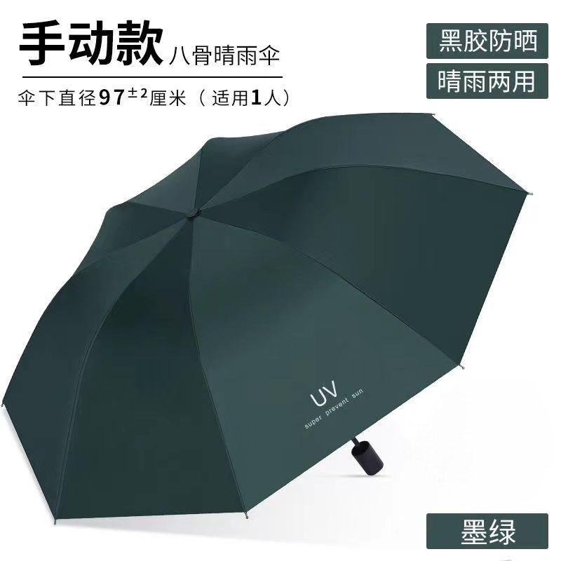 手动晴雨伞加大加固黑胶太阳伞男女晴雨两用防晒遮阳伞三折伞批货详情19