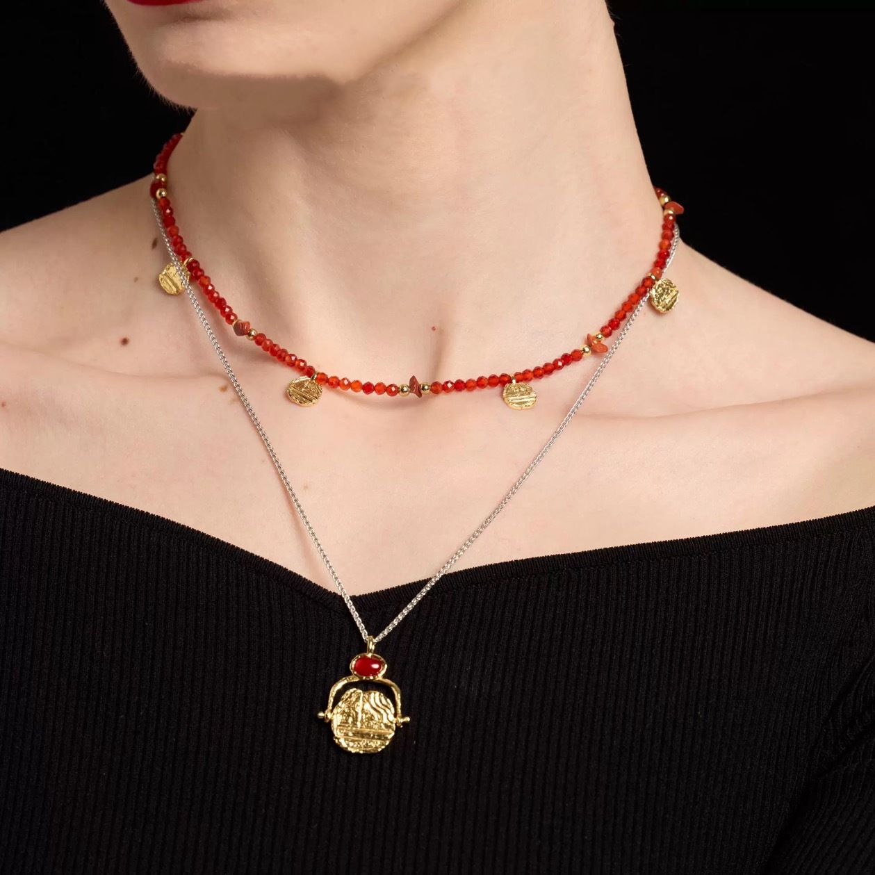 WEN*KISS系列红玛瑙项链过年新中式雕刻纹理本命年款串珠项链手链详情10