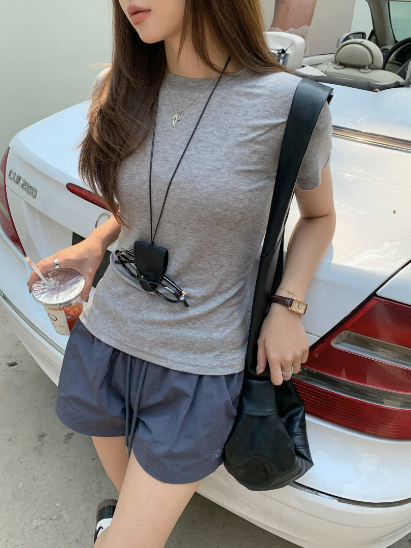 GAGD Tencel wool shoulder short-sleeved T-shirt for women, Millennium, sweet and cool, waist-tightening sport short-sleeved T-shirt top for spring pic 9