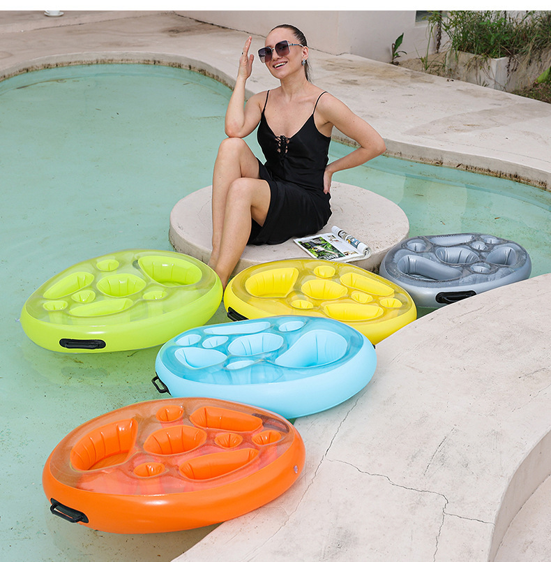 PVC inflatable drink cup holder with handle, mobile phone, water inflatable ice bar, swimming pool party, multi-hole dinner plate tray, summer toys, outdoor camping pic 3