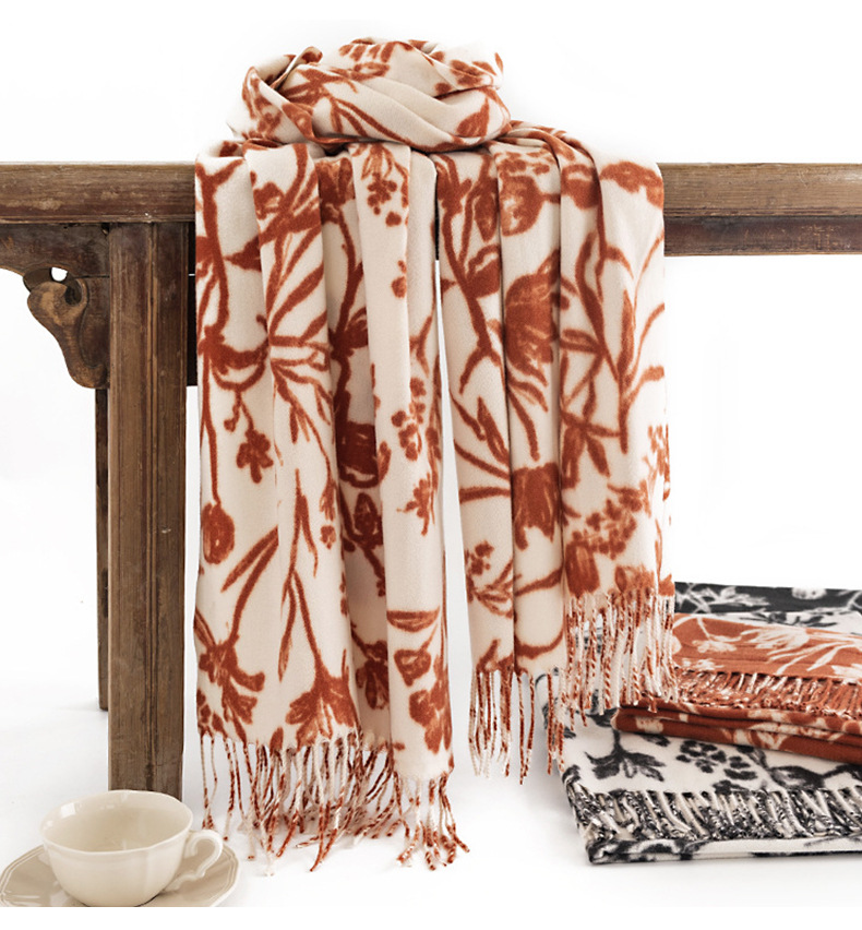 A trendy faux cashmere scarf for women with a sweet and creamy style, autumn and winter printed scarf and scarf, a popular shawl pic 20