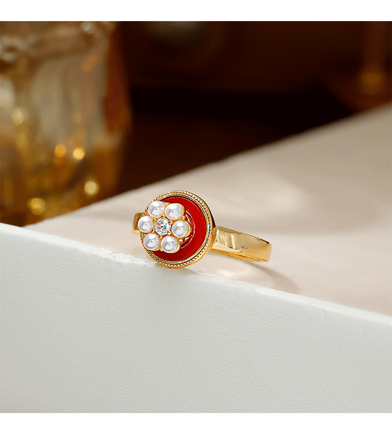 Hyacinth red oil-dripping pearl ring for women, a niche design with a high-end feel, is a fashionable and skin-whitening ring for the New Year 2026 pic 2