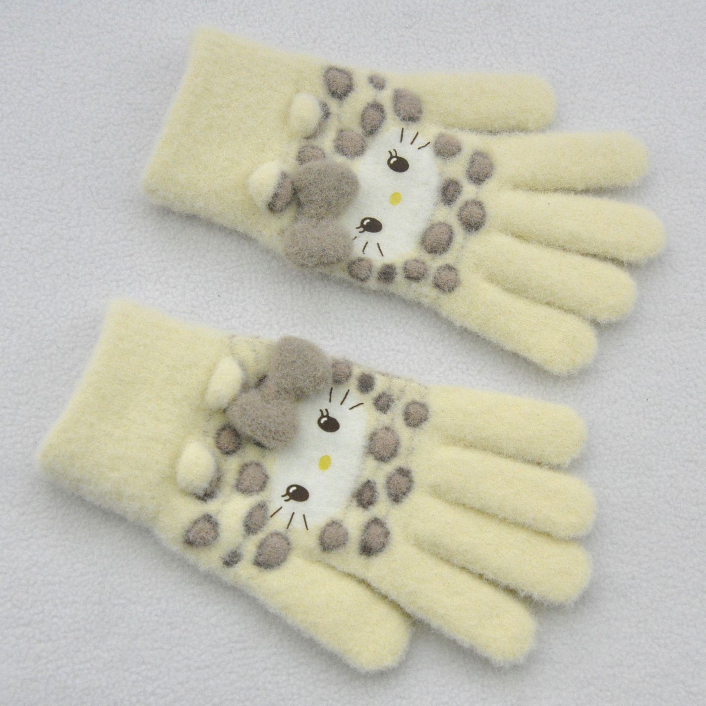 新款 加绒加厚女士可爱小猫咪提花针织手套骑车防风学生触屏手套详情8