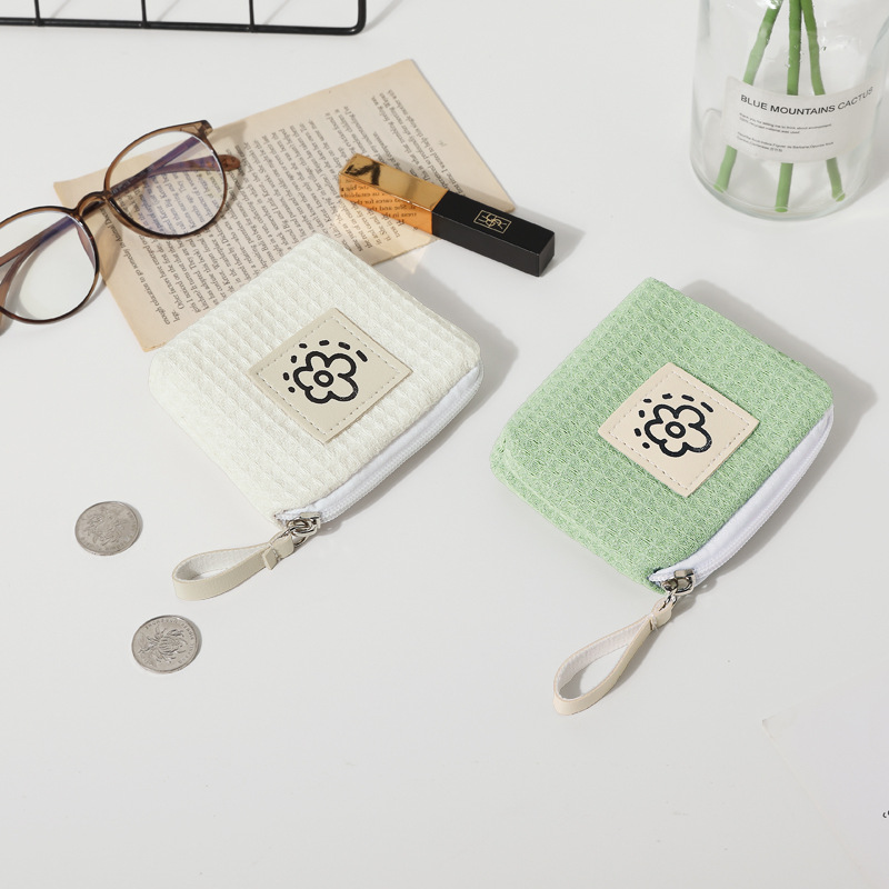 Ww日系可爱简约华夫格零钱包女小巧便携手腕包夏天花朵2024年新款详情9