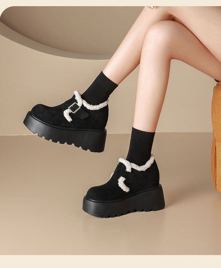 厚底勃肯鞋女2025冬新款英伦风小皮鞋加绒雪地靴10cm内增高乐福鞋详情24