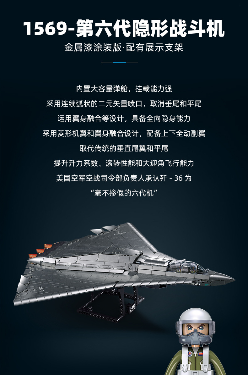 小鲁班J36战斗机军事积木飞机玩具小颗粒拼装积木玩具礼物详情10