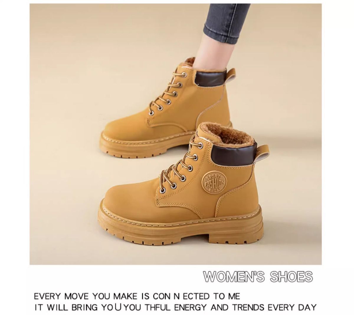马丁靴女2025冬季爆款英伦风女鞋登山装短靴子加绒大黄靴详情10