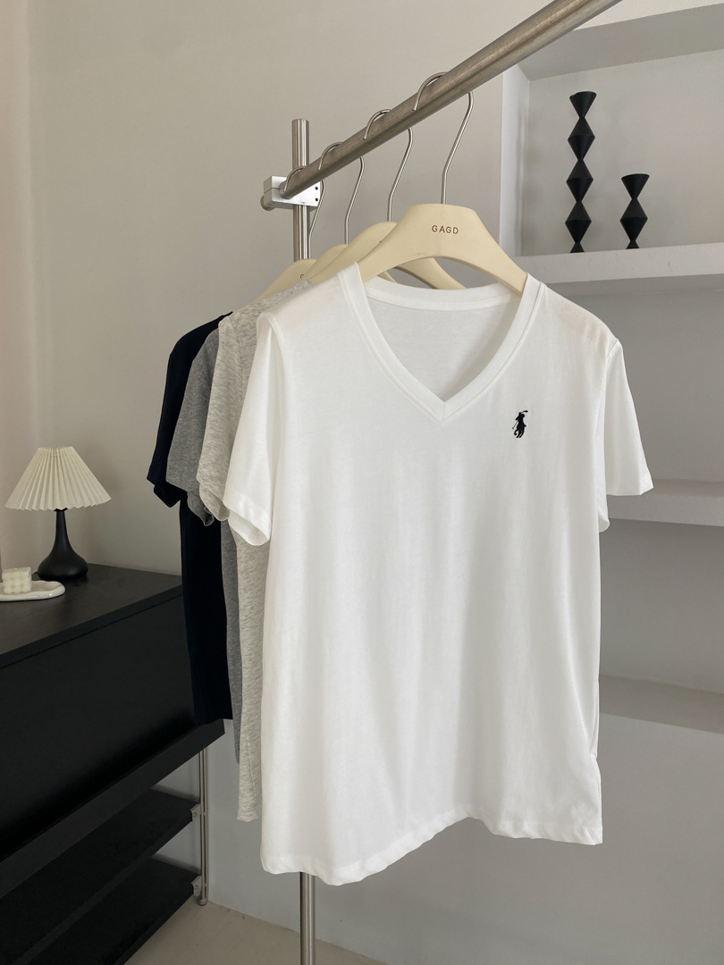 GAGD Korean-style V-neck embroidered short-sleeved T-shirt for women, a cool summer snowflake cotton loose casual top T-shirt pic 22