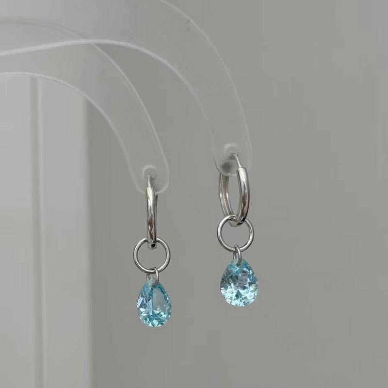 【蓝眼泪】蓝色水滴锆石耳圈养耳洞耳扣轻奢小众高级耳环精致耳坠详情1