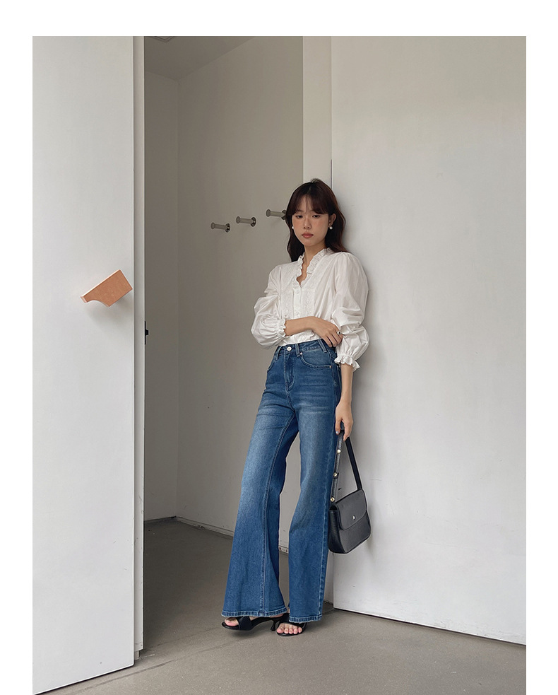 【90s Retro Horn 】 Ge Ming High-waisted slightly flared jeans for Women 2025 Spring New floor-length Pants R155H pic 19