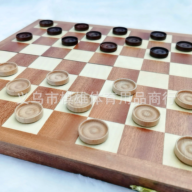 Wooden 64-square and 100-square international Draughts, beech jumping pieces, redwood chessboard, 2 extra spare pieces, beech pieces pic 12