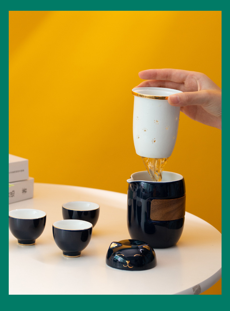 【 Maneki Neko 】 Quick Guest Cup Ceramic Travel Tea Set, one pot, three cups Gongfu tea set, portable and easy to carry for tea brewing pic 12