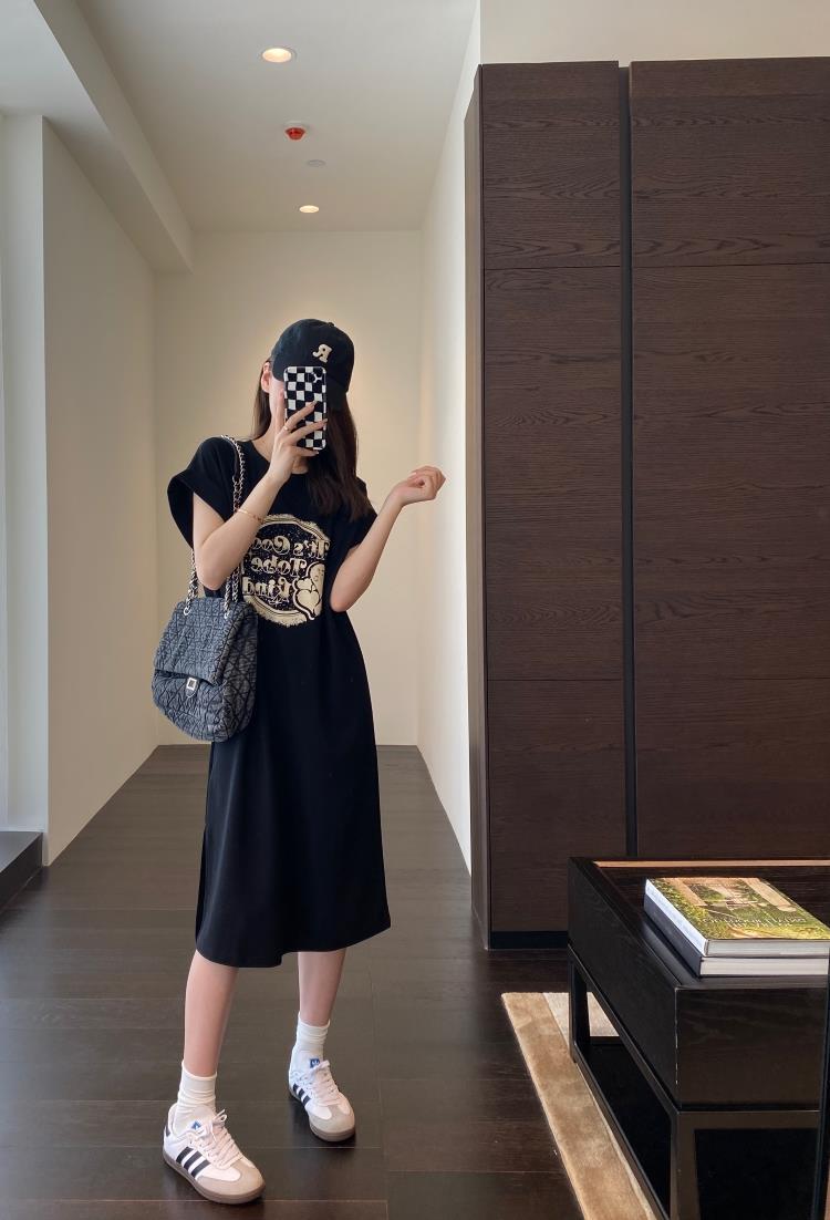 朵妮 一件轻松出门 慵懒时髦落肩袖显瘦长T恤女连衣裙夏新款2023详情9