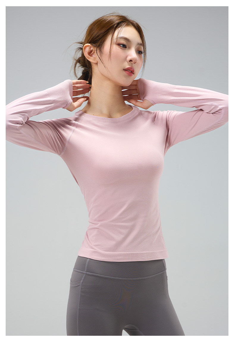 Yoga wear top for women in autumn and winter, round neck, tight height, elastic and slimming, long-sleeved sports, running, quick-drying training and fitness wear pic 13