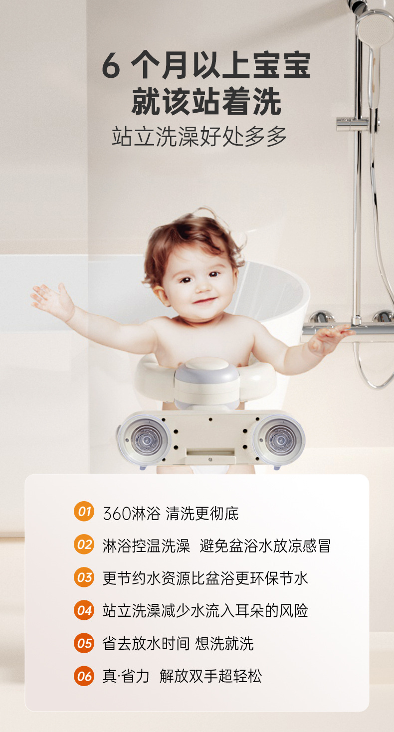 壁挂折叠式儿童洗澡神器支架免打孔淋浴喷头婴儿吸盘浴室固定洗澡详情4