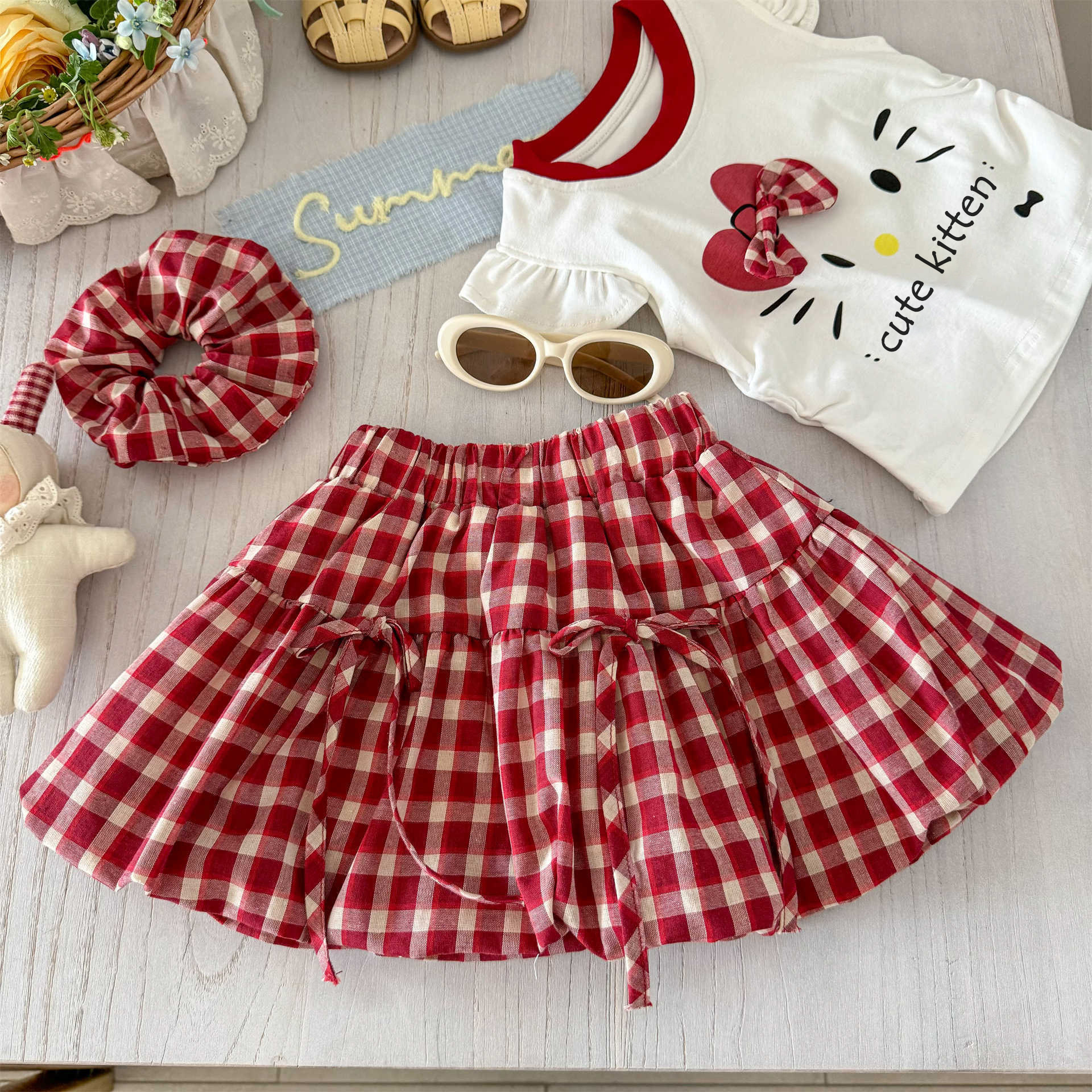 夏季新款女童T恤可爱飞袖立体蝴蝶结洋气甜美上衣洋气超萌花苞裙详情6