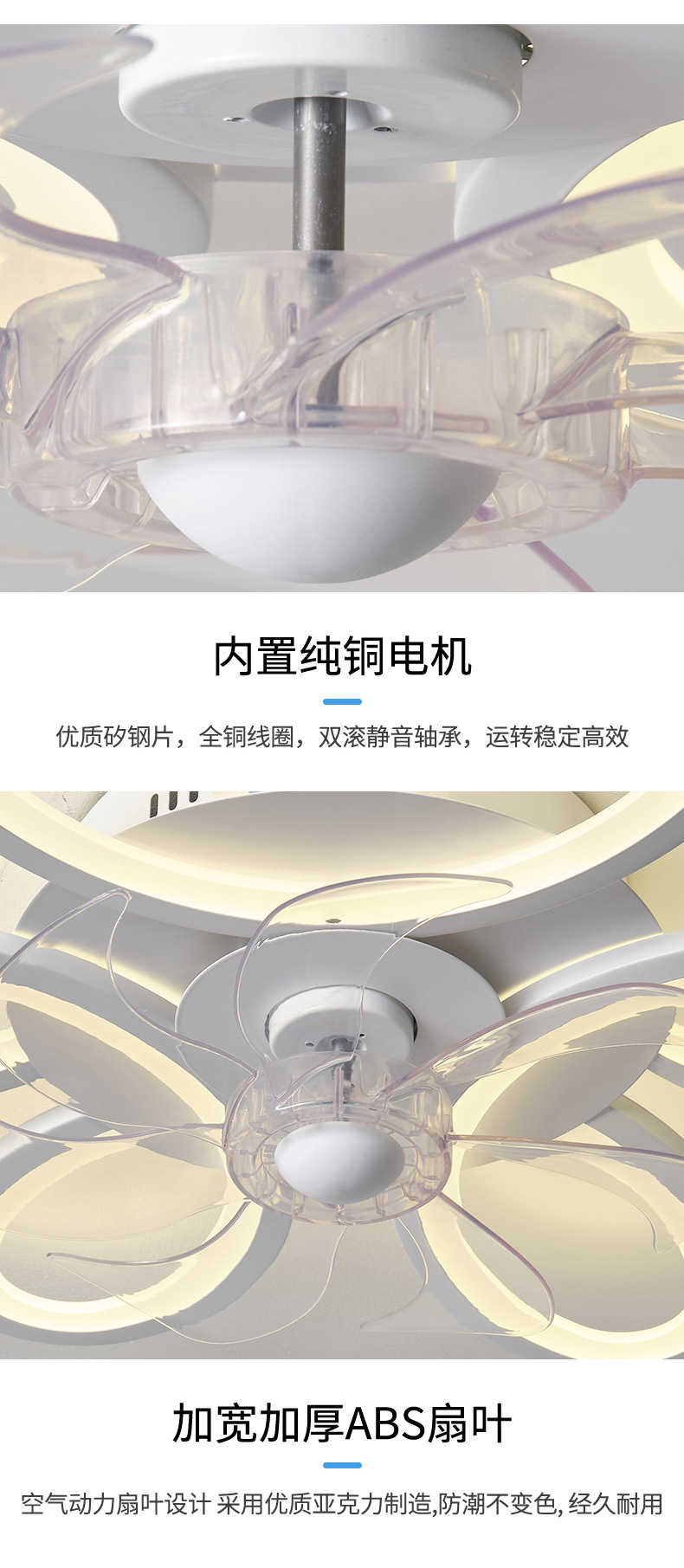 跨境吊扇灯2024新款现代简约风扇灯餐厅卧室客厅超薄吸顶电灯扇详情17