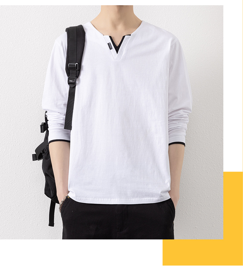 Two V-neck long-sleeved T-shirts for men, a thin spring and autumn top, pure cotton outerwear, a long Johns, a sweatshirt, and a casual base layer pic 18