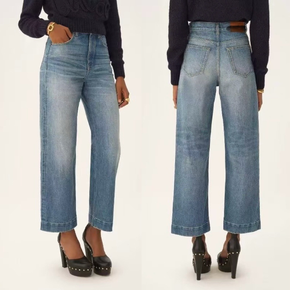 C brand straight-leg jeans for women, blue, versatile, fitted, high-waisted, flared nine-inch trousers for women 2026 early Spring pic 3