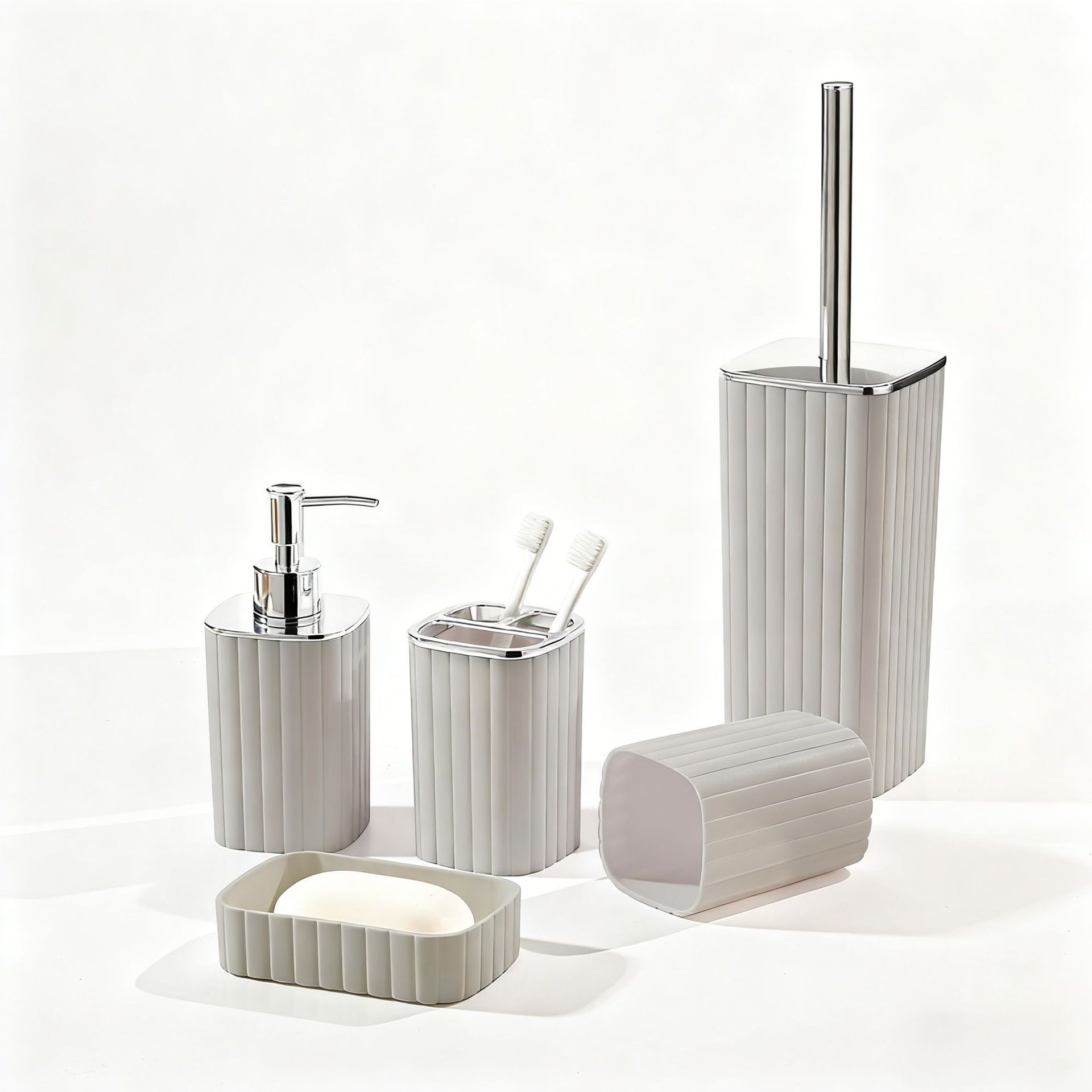 竖条纹卫浴洗漱塑料5件套厂家批发卫生间马桶刷架牙刷架套装轻奢详情8