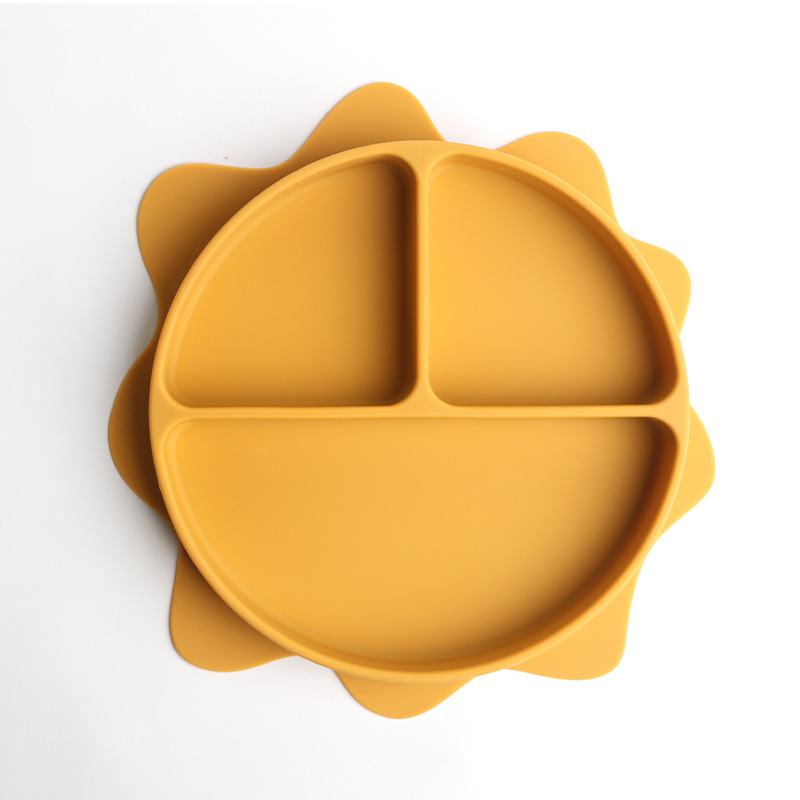 食品级防滑幼儿喂食套装硅胶餐盘不含BPA分体硅胶婴儿太阳餐盘详情8