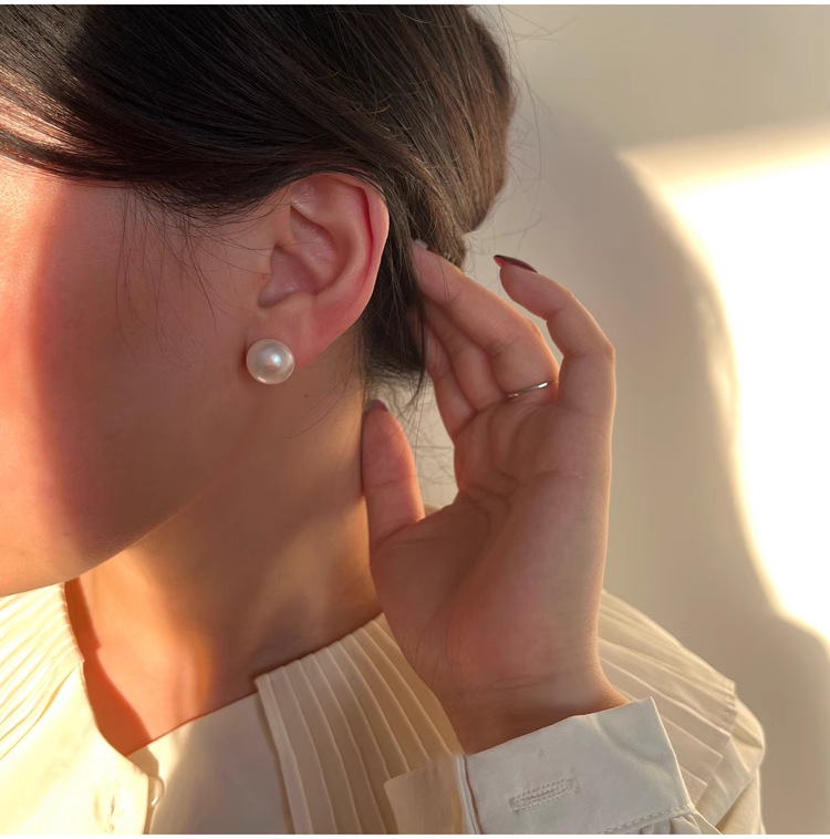 925纯银5A灯泡天然淡水馒头珍珠耳钉女韩国简约大气通勤耳饰E9596详情4