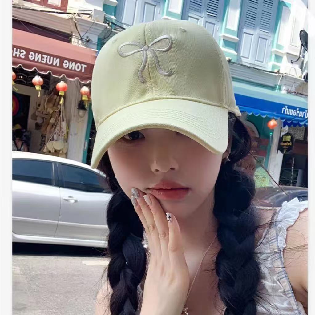 蝴蝶结棒球帽女2024新款甜美可爱浅粉色百搭显脸小硬顶防晒鸭舌帽详情9