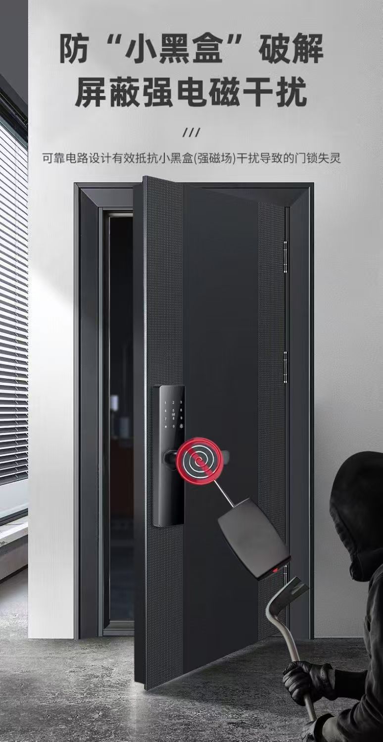 Black smart door lock with facial and fingerprint recognition, digital keyboard handle, specially designed for wooden doors pic 10