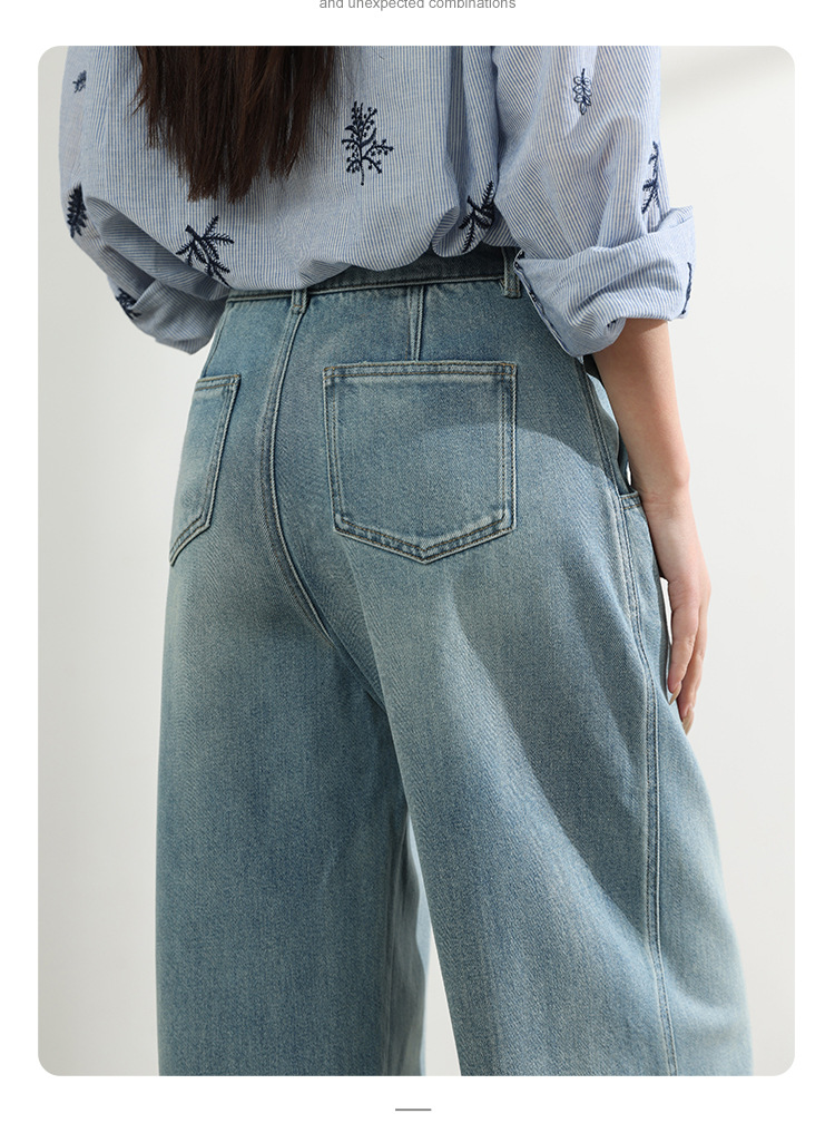 Factory direct sales of new mid-line design style jeans, retro light blue loose, slimming, drape sickle length pants pic 13