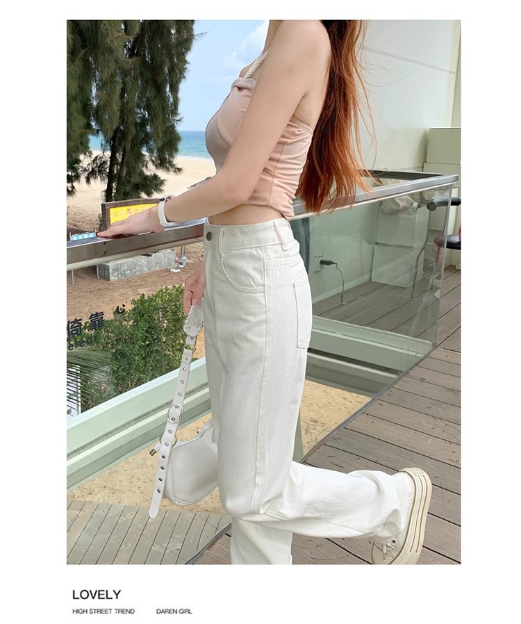 2335 Spring/Autumn New Korean-style personalized jeans for women: high-waisted, slimming, straight-leg, loose, floor-length wide-leg jeans pic 3