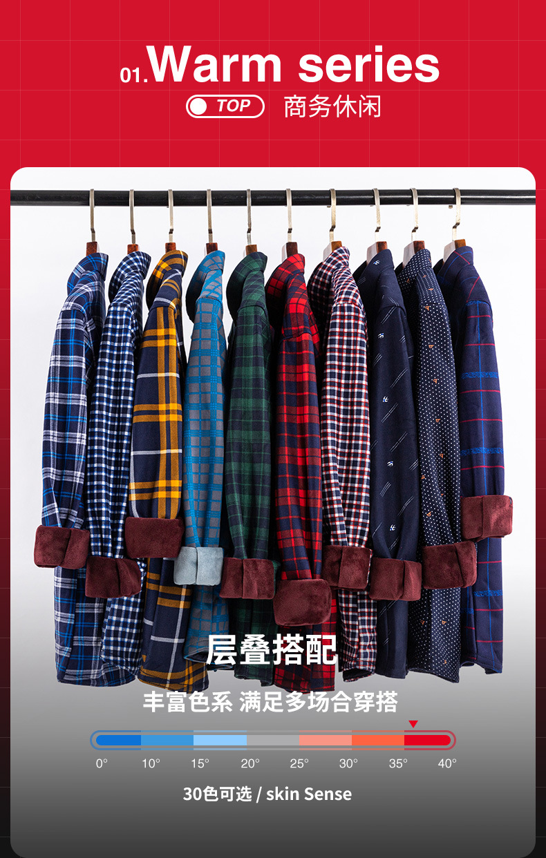 保暖男士格子衬衣加绒加厚格子印花双面绒衬衫秋冬衬衫多色可选详情7