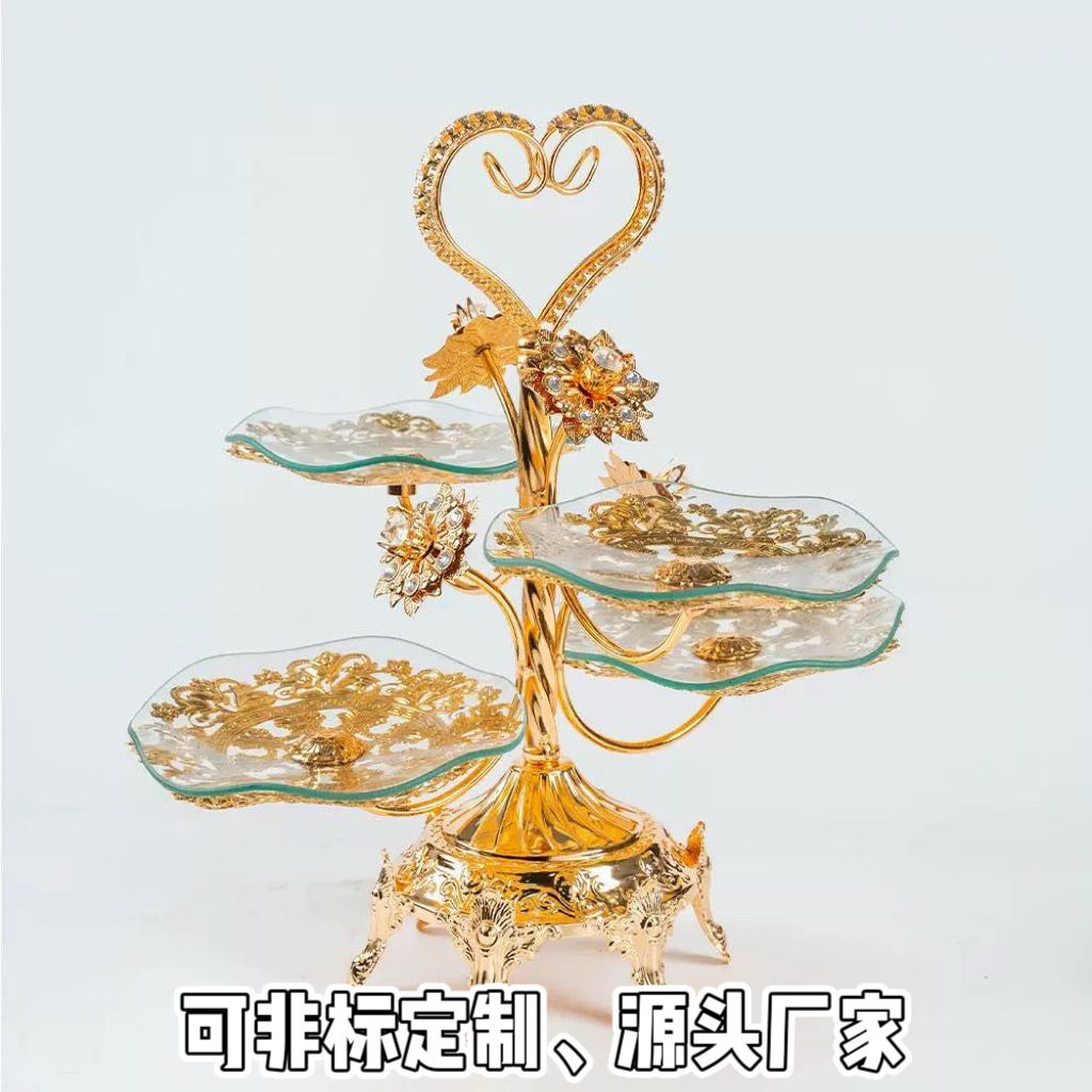 高档欧美风四格圆形水果果盘创意轻奢茶几摆件水果盘多层三层网红详情10