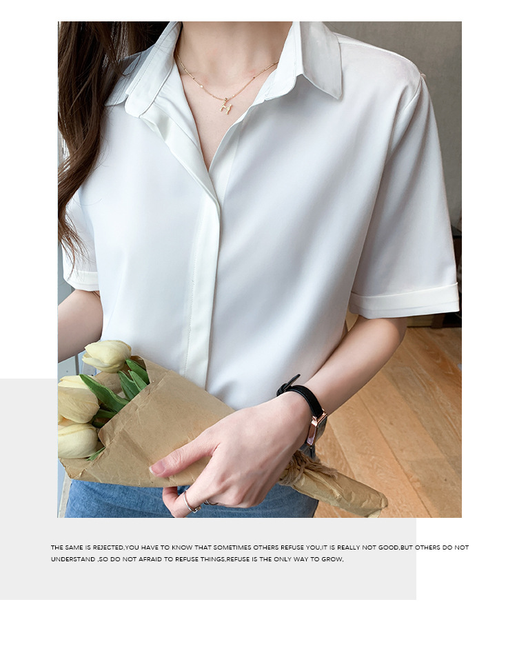 Real photos of in-stock 2025 summer new chiffon shirt for women, short-sleeved, simple and elegant office lady shirt and top for women pic 23