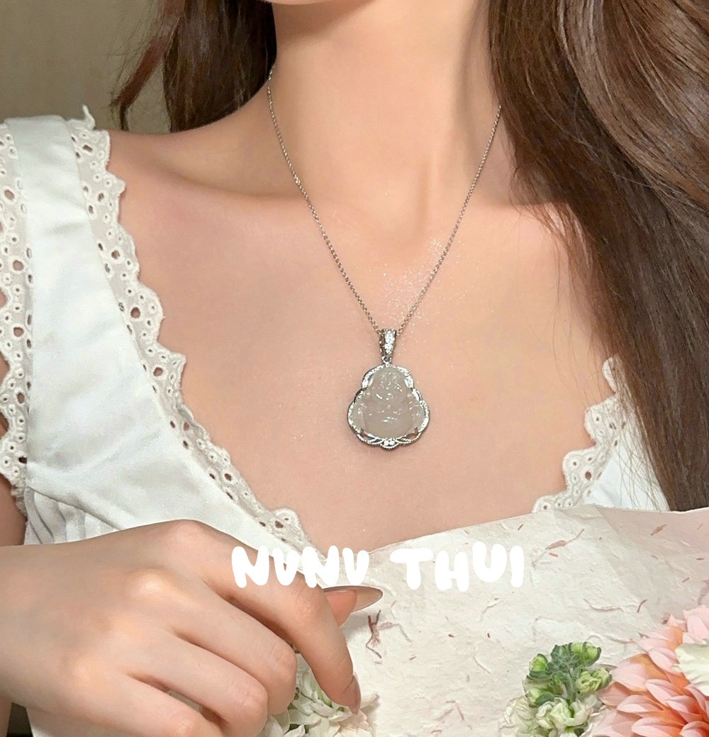 Lychee frozen white chalcedony gourd gemstone pendant necklace, water and water beautiful concubine smiling chalcedony Buddha necklace pic 10