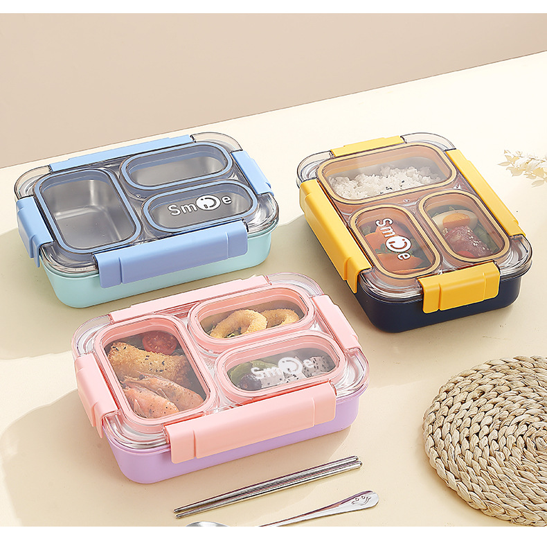 跨境热卖独立密封3格不锈钢饭盒 lunchbox不串味学生白领便当餐盒详情15